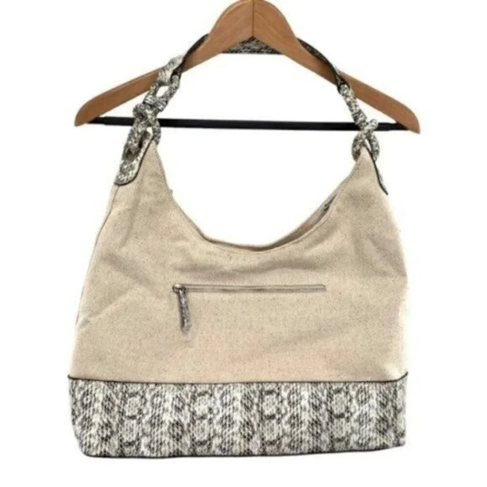 Alfani Hillary Canvas Hobo Shoulder Bag in Linen Snakeskin New